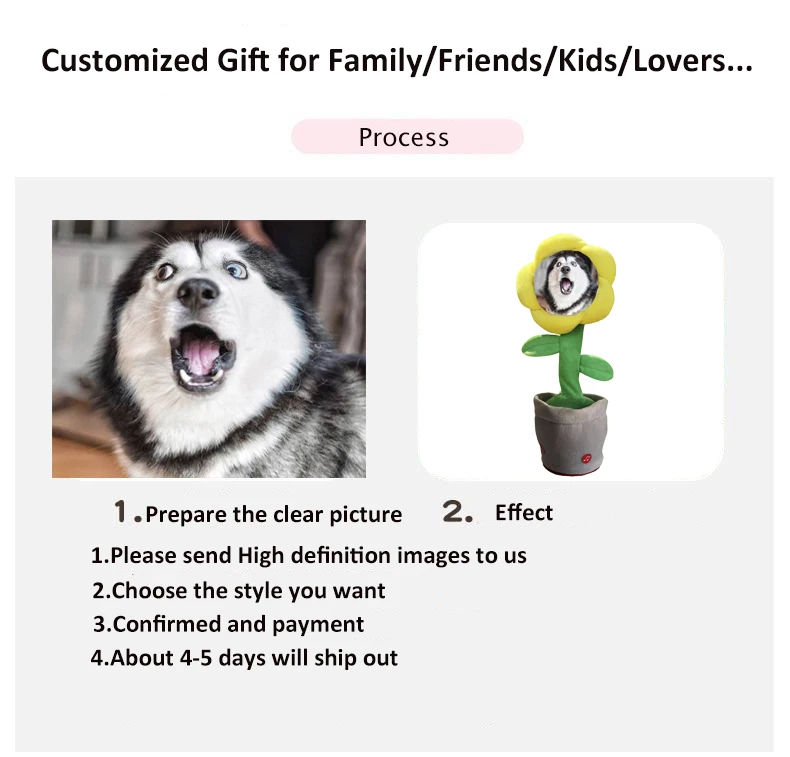 Customized Photo Christmas Birthday Gift Musical Singing Dancing Sunflower Toys 120 Songs Repeat Talking Record Speaking Toy - Image 4